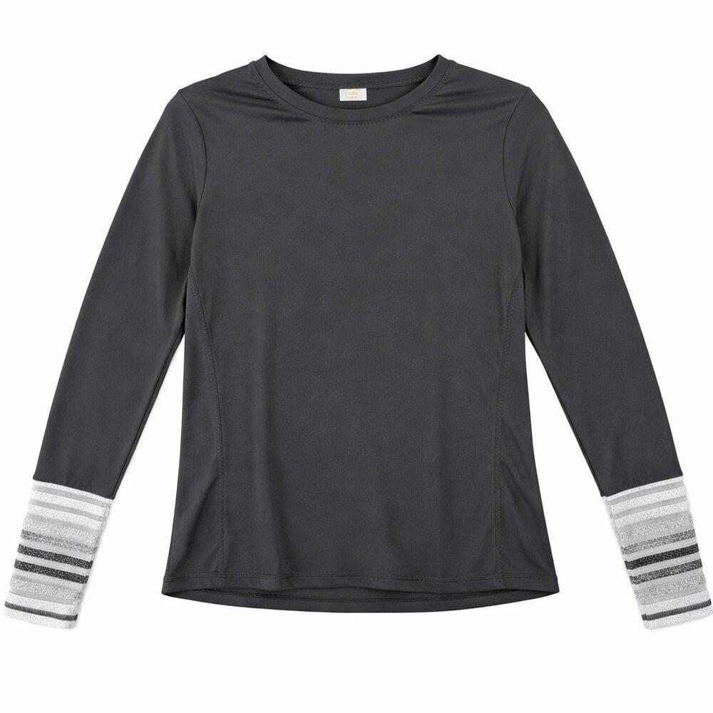 Shape Activewear Top Womens Medium Gray Long Sleeve Striped Cuffs Crew Neck